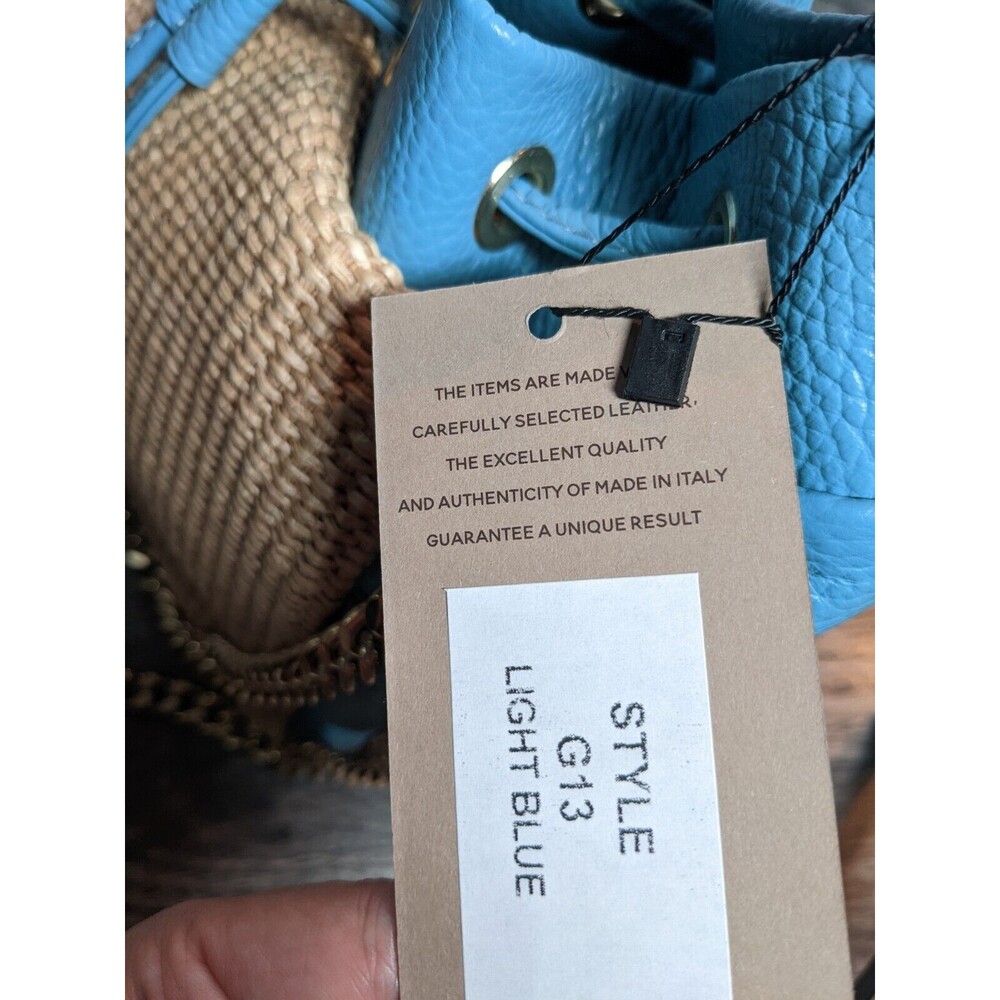 Unica Firenze Italian Leather Straw Handbag Light Blue NWT - Picture 9 of 12